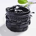 Miniatyrbillede 4 af 5: 5-pak Håndlavede Læderarmbånd Mænds Armbånd Sort Sort black