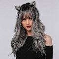 Miniatyrbilde 5 av 5: TG Ombre Grå Parykk Med Bangs Lang Ombre Grå Parykk Med Svart Rot Lang Grå Parykk For Dame Syntetisk Bølge
