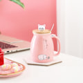 Miniatyrbilde 5 av 5: Kattkopp Søt keramisk kaffekopp med nydelig Kitty-lås Rustfritt stål skje, Nyhet Morgenkopp Te Melk Julekopp Gave 380ML (Rosa)