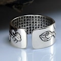 Miniatyrbild 2 av 3: 99 Silver Lotusring med Hjärt-Sutra Justerbar Öppen Fingerring Smycken Gåvor