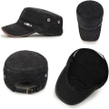 Miniatyrbilde 3 av 5: Flat Top Cap, Bomulls Baseball Cap, Klassisk Plain Vintage Army Military Cadet Style Cap Hatt, Justerbar Metal Spänne Klassiske Kepsar