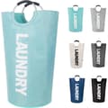 Laundry basket with padded handles, waterproof foldable laundry hamper, laundry basket for bathroom, laundry room, college light blue_yux light blue