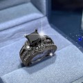 Miniatyrbilde 1 av 5: 2 stk Svarte Diamant Hjerte Ringer for Kvinner, Kvinner Mote Svarte Diamant Hjerte Ring, Halloween Julegave, Størrelse 6-10 Stl 10
