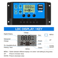 Miniatyrbilde 3 av 5: Solcellepanel Batterilader 30A 20A 10A Styringsenhet 12V/24V LCD-regulator Dobbel USB 30A
