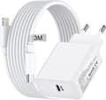 iPhone Snabbladdare USB-C Strömadapter 20W (14/13/12/11) + 3m Kabel vit usb-c 3 meter_yux