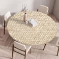 Rund duk med elastisk kant, tvättbar polyester, 3D-vävt tryck för mat- och picknickbord, beige, 70 cm