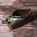 Miniatyrbild 4 av 5: Handgjord pennfodral i äkta läder Kohud Zipper Pouch Penna för Case Box Statio