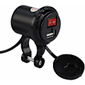 Miniatyrbilde 1 av 5: Motorsykkel USB Billader, 5V/2.1A Vanntett Motorsykkel USB Laderkontakt med På/Av Bryter Styremontert Strømuttak for Telefoner Nettbrett PC
