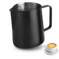 Mælkeskummerkande, 304 rustfrit stål med målemærker og Latte Art Pen, til Cappuccino og Latte Art, sort, 350 ml