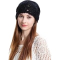Miniatyrbild 5 av 5: Galaxy Dam Sommarstickade Mössor Handgjorda Virkade Mössa Slouch Beanie Hat (Svart)