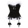 Miniatyrbillede 1 af 5: Dame Jul Sexy Fløjl Bustier med Fjer og Sløjfe Korset Camisole Crop Top Sort M