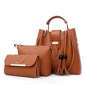 Brunt 3-delt taskesæt PU læder håndtaske+pung+skuldertaske, da