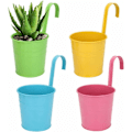 Miniatyrbilde 1 av 5: Metall Hengende Blomsterpotte, Utendørs Blomsterpotte med Dreneringshull Perfekt for Hage, Balkong, Gjerde, Terrasse, Dekorasjon 4 Stykker
