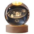 Solar System Galaxy Crystal Ball Night Light, LED Desk Lamp with Wooden Base, Space Theme Room Decor (2.4in/6cm)