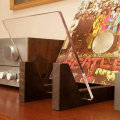Miniatyrbillede 2 af 5: Vinylplade Opbevaringsholder Stor Kapacitet Akryl Ender Display Stativ Træ Lp Vinyl Album Desktop
