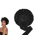 Satin Nattmössa - 58 cm Huvudomkrets - Satinhätta - Hårnät - Justerbar Hätta - Med Dubbelsidigt Foder - Elastiska Band - Svart - 1 Styck
