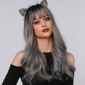 Miniatyrbilde 4 av 5: TG Ombre Grå Parykk Med Bangs Lang Ombre Grå Parykk Med Svart Rot Lang Grå Parykk For Dame Syntetisk Bølge