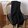 Miniatyrbillede 2 af 5: Stor blød Cashmere Silkeslen Pashmina Wrap Scarf til kvinder - Sort