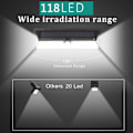 Miniatyrbillede 4 af 5: 118 LED Solcellelampe 1000 Lumen Væglampe PIR Bevægelsessensor IP65 Vandtæt Udendørs Have..DEBUNS