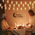Pikkukuva 3 / 5: 40 LED-valosarjan Ramadan-koristeet Tähti & Kuu Ramadan Mubarakille, kotiin, verhoon, ulkotiloihin ja