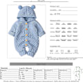 Miniatyrbild 5 av 5: Nyfödd Baby Öronhuva Stickad Romper Jumpsuit Värmare Snödräkt för Pojkar Flickor Ljusblå 73cm 73 cm Light Blue