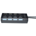 Pikkukuva 1 / 4: 4 Portin USB-Hub 2.0 High Speed ​​Hub On/Off -kytkin LED-valolla Musta