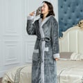 Pikkukuva 1 / 4: Pitkä kylpytakki naisille talvi flanelli Paksu kylpytakki Coral Fleece Pyjamat naiset harmaa grey M Length 118cm