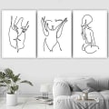 Miniatyrbilde 3 av 5: Linjetegningstrykk Mode Kvinner Kunsttrykksett med 3 svart-hvite trykk Stick Figure Printing Gave til kvinner Lerret Rose Trykk Veggbilde