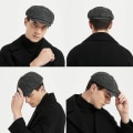 Miniatyrbilde 4 av 4: Sztxj Newsboy Style Platt Cap Spisshatt Herr Dame Svart Panel Peaky Cap Tweed Retro Platt Keps Gatsby Cap