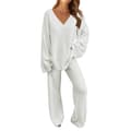 Dame 2-delt sæt, Fuzzy Fleece pyjamassæt med lange ærmer, Hvid XL