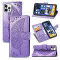 Miniatyrbillede 1 af 5: Premium PU-læder Glansfuld Diamant Sommerfugl Præget Wallet Shockproof Flip-etui til iPhone 14 Pro Max