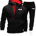 Miniatyrbillede 1 af 5: Sæt med sweater og bukser herretøj til mænd sportsæt herremode dragter nyt todelt herre træningssæt efterår herretøj sort rød black red 4XL