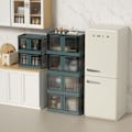 Miniatyrbillede 4 af 5: Plast opbevaringskasse, 32L foldbar opbevaringskasse, med låg og 4 stablebare hjul, til tøj, legetøj, køkkenopbevaring, soveværelse (sæt med 1) Grøn