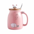 Miniatyrbilde 1 av 5: Kattkopp Søt keramisk kaffekopp med nydelig Kitty-lås Rustfritt stål skje, Nyhet Morgenkopp Te Melk Julekopp Gave 380ML (Rosa)