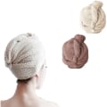 Miniatyrbillede 2 af 5: TG Turbanhåndklæde, Håndklæde til Hår med Knap Mikrofiber, beige+brun - 2 Styk