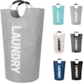 Laundry basket with padded handles, waterproof laundry hamper foldable, laundry basket for bathroom, laundry, student accommodation light grey