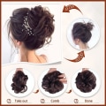 Miniatyrbillede 4 af 5: TG Claw Clip Messy Bun Hårstykke til kvinder, grå og hvid