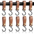 10-pack S-krokar med PU-läderremmar, snäpphängkrokar för kök, camping, kläder, handdukar, hattar, brun