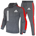 Miniatyrbild 2 av 6: 2-delad herrträningsoverall höst vinter 2024 joggingkläder set tröjor hoodies jackor och sweatpants herrkläder röd B red B XL