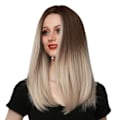 Miniatyrbild 3 av 5: TG Peruk Damperuk Lång Rak Syntetisk Peruk Full Bangs Andas Gul