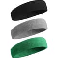 CDQ 3-pack sportpannband, stark svettabsorption, svart + grå + grön