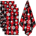 Pikkukuva 1 / 5: 4-pack ruudullinen jouluinen keittiöpyyhe, Buffalo Plaid Snowflake keittiöpyyhkeet sisä- ja ulkokäyttöön