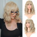 Pikkukuva 2 / 5: TG Lösa Vågiga Blond Peruk Kort Bob Peruk Med Luftlugg Axellång, Längd Lockig Vågig Syntetisk Cosplay Wi