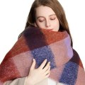 Miniatyrbillede 2 af 5: Rund garn sjal imitation mohair grovt skägg färgglad rutig halsduk