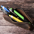 Miniatyrbild 5 av 5: Handgjord pennfodral i äkta läder Kohud Zipper Pouch Penna för Case Box Statio
