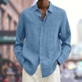 Pikkukuva 3 / 5: Miesten pitkähihainen puuvilla-pellavapusero Casual Solid Baggy Topit napilla Lake Blue XL