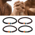 Miniatyrbillede 2 af 5: Sort læderarmbånd med metalspænde Enkel design Læderflettet Lovers Pride Regnbue Par Elsker Armbånd A