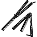 Pikkukuva 3 / 5: TG Butterfly Comb Ruostumaton Teräs Taittokampa Balisong Metallikamatyökalu, Musta