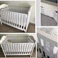Miniatyrbilde 3 av 5: Pustende sprinkelbeskytter i netting, 4 sider, antikollisjon for babyseng - Hvit, DEBUNS