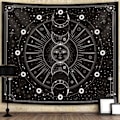 Miniatyrbillede 1 af 5: Sol Måne Gobeläng Psykedelisk Sort og Hvid Vægtapet Vægtapet til Vægdækning i Soveværelset (Mystisk Sort, 51,2x59,1 tommer, 130x150 cm)